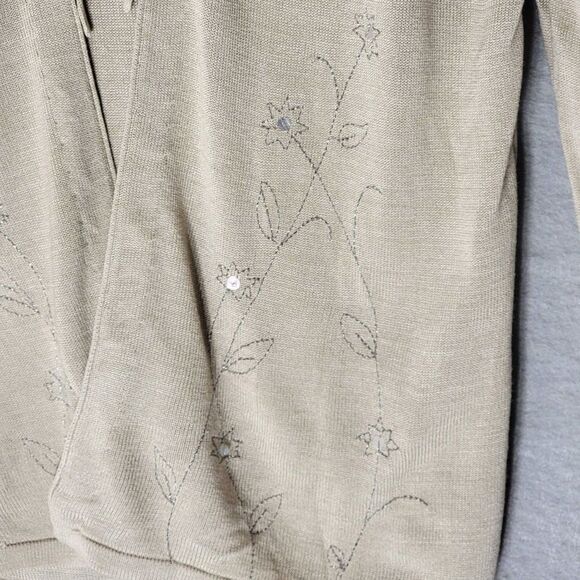 Norton McNaughton Silk Embroidered Sweater Sequin Beige With Cami Ruffle Tie S - Picture 3 of 10